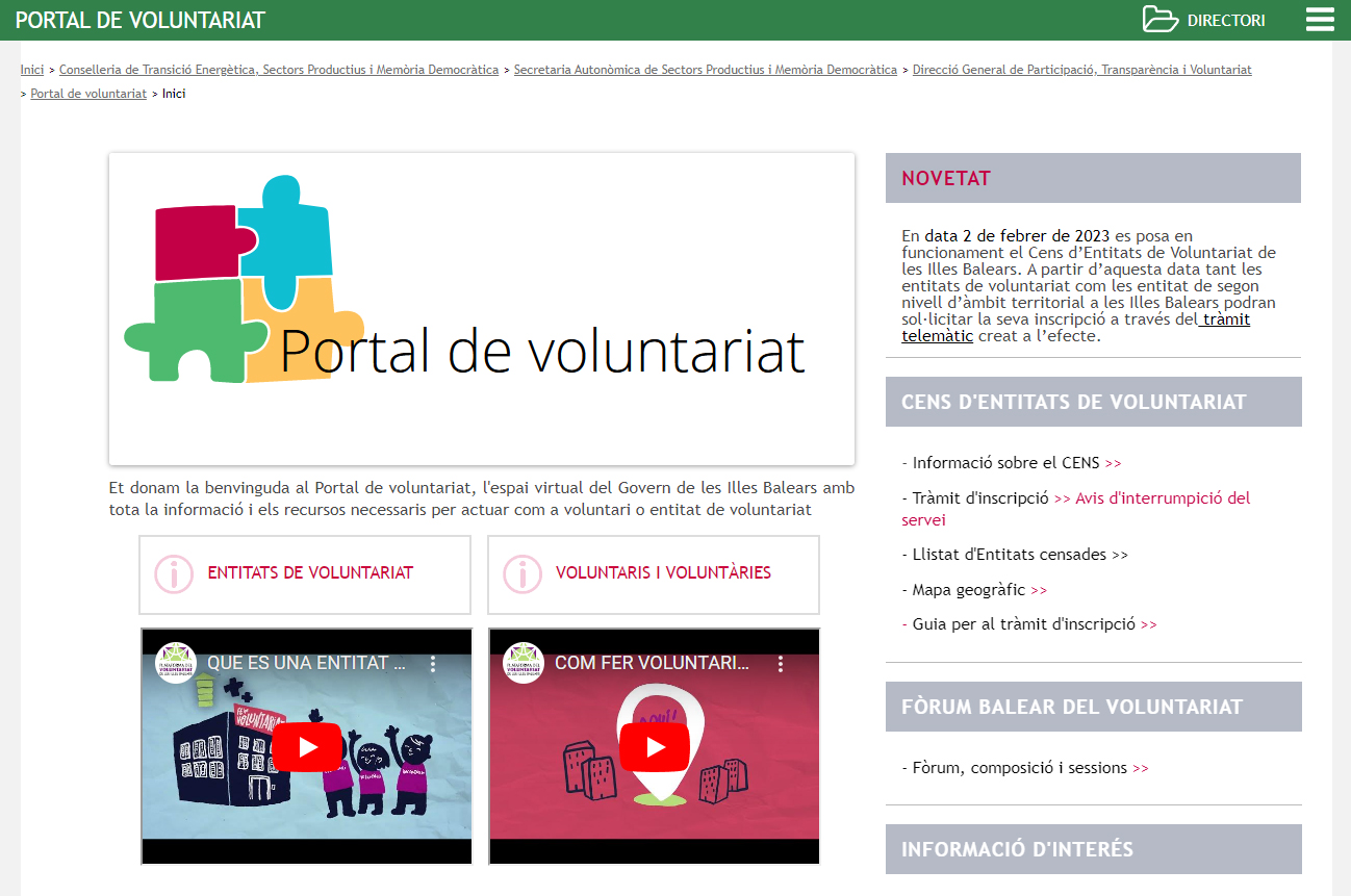 El Govern Balear posa en marxa un cens d'entitats de voluntariat