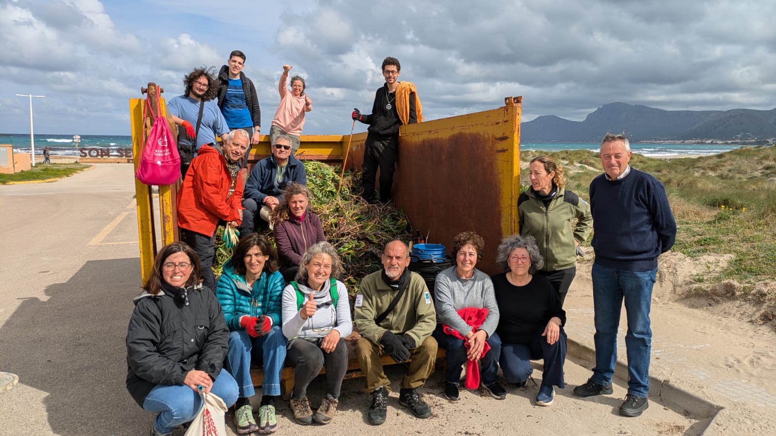 Un grup de voluntaris dedica una jornada a retirar Carpobrotus a la desembocadura del torrent de Na Borges