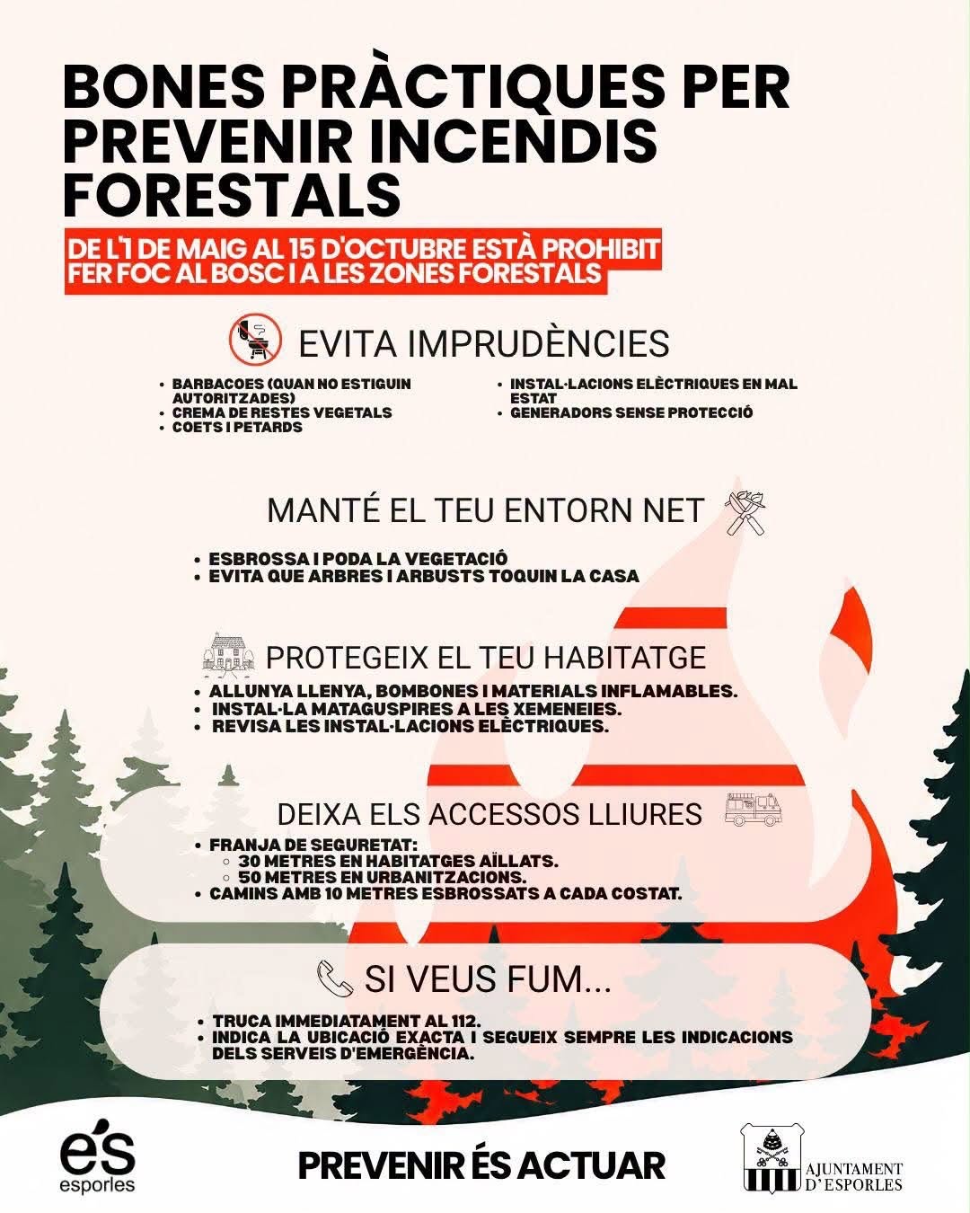 Esporles insta els propietaris de finques properes al poble a reforçar la prevenció d'incendis forestals