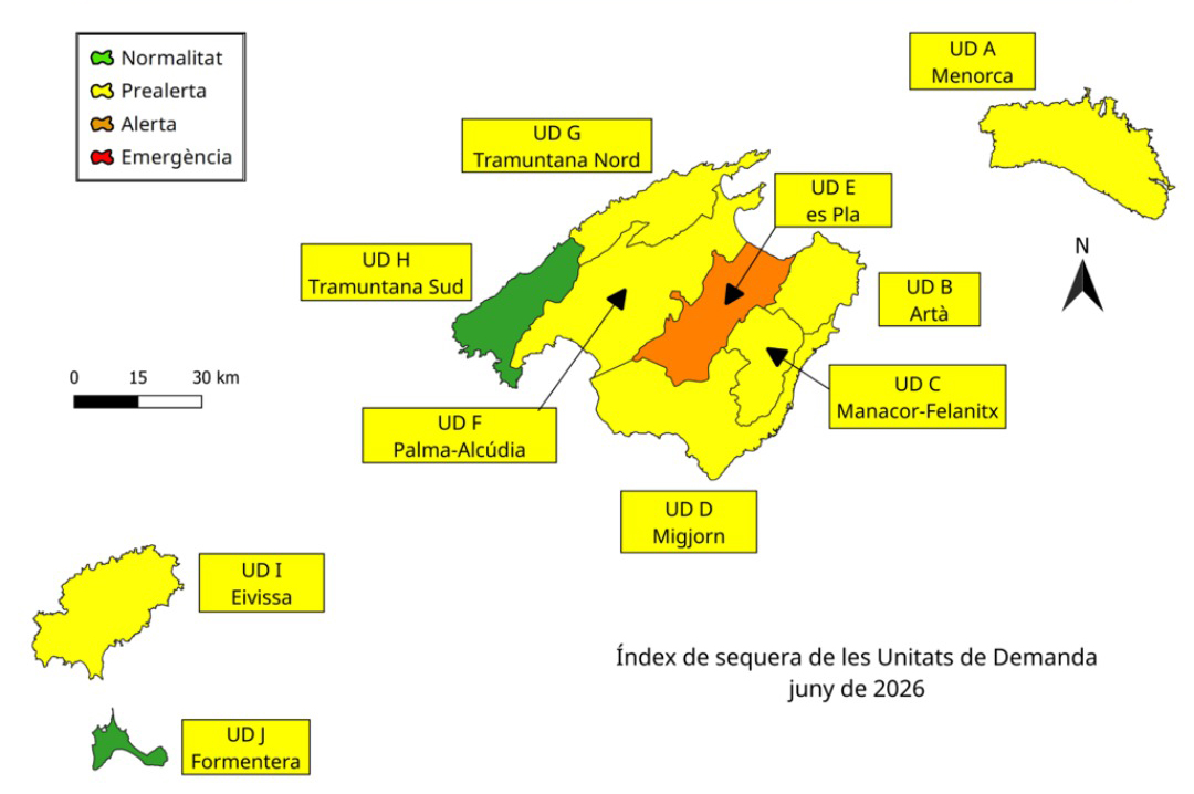 Les reserves hídriques de les Balears baixen fins al 45% i Tramuntana Nord entra en prealerta