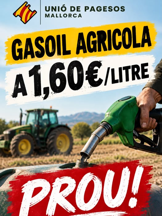Unió de Pagesos alerta de l’impacte del gasoil agrícola a 1,60 euros el litre