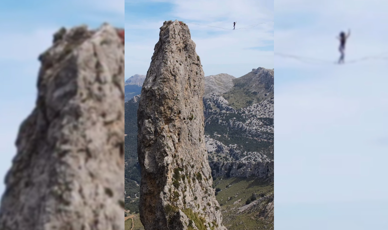 El GOB denuncia la pràctica d'skackline a l'Agulla des Frare, en el Puig Major